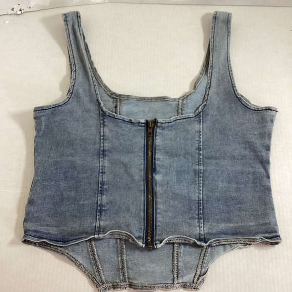 Denim Medium Blue Tank Bustier Corset Top - Picture 2 of 5